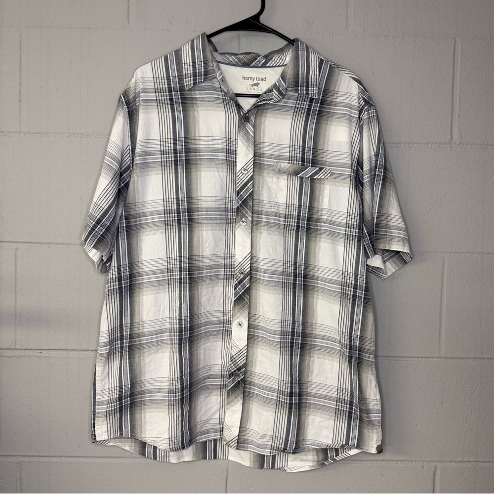 Horny Toad Men’s Short Sleeve Plaid Button-Down Shirt 100% Organic Cotton Large